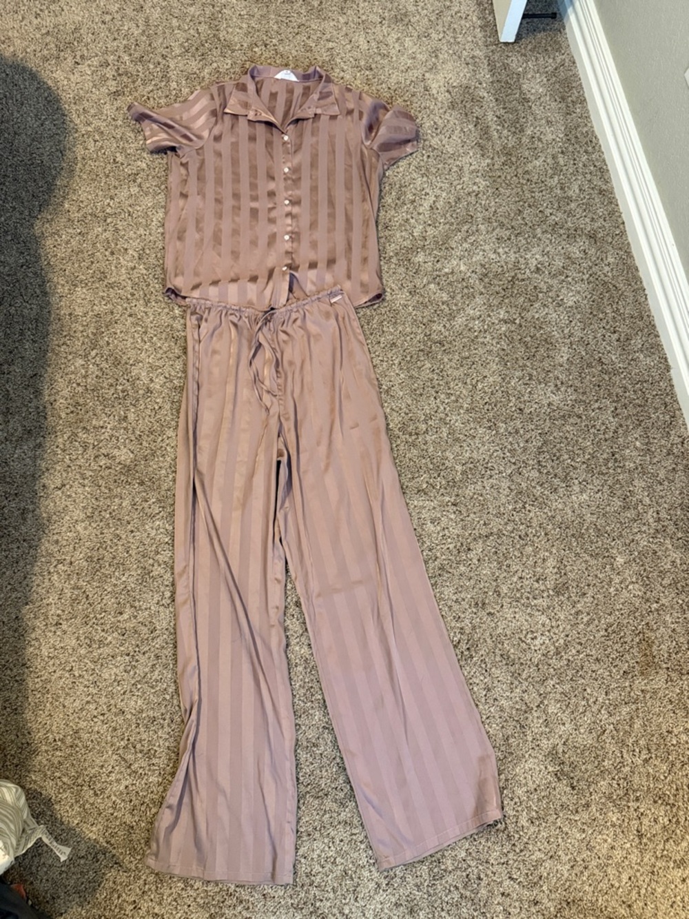 Danskin Satin Pajama Set in Dusty Rose Stripe